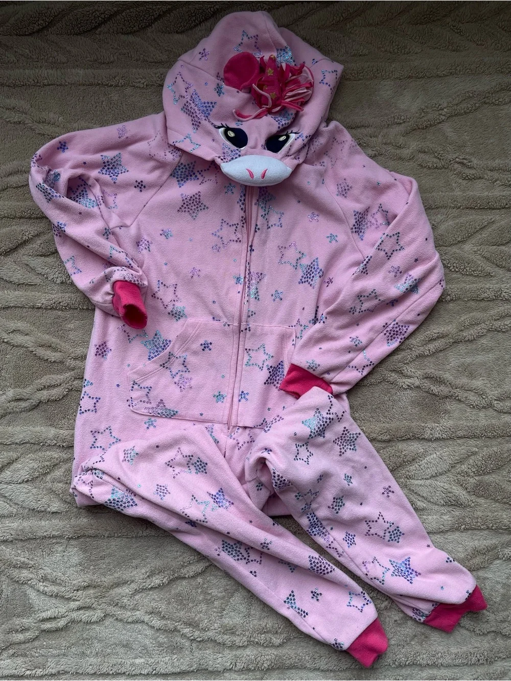 Cat & Jack Pink Star Unicorn Hooded Kids One-Piece